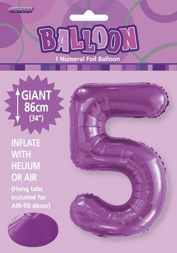 Pretty Purple "5" Numeral Foil Balloon 86cm (34")
